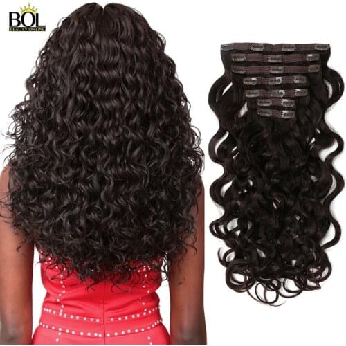 Beauty On Line Synthetic Hair Extensions Body Wave Light Brown Color 7 Pieces/Lot Clips in High Temperature Fiber Hair 22 Inches