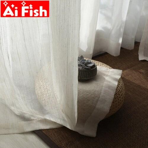 Nordic Cotton and Linen Curtain Tulle Drapes Japanese Style Fresh Stripe Gorgeous Bedroom Sheer Decorative Balcony Yarn M170#5