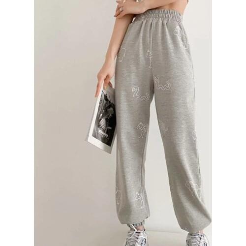 2021 Tide Loose Joggers women straight full length high waist Printed SweatPants Female pocket fashion Elastic waist Trousers