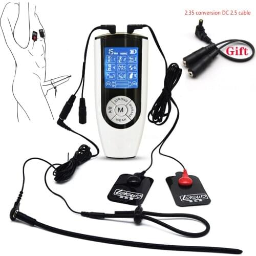 Super Strong Dual-Output Electric Shock Host,BDSM Electro Stimulation Penis Plug Cock Ring Body Massage Pad Medical Male Sex Toy