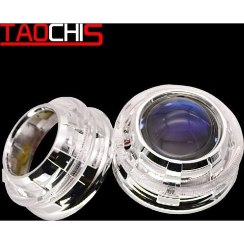 TAOCHIS G105 3.0 Inches Bi Xenon Projector Lens Shroud LED DRL JG Car Headlights Chrome Angel Eyes White Red Blue Yellow Color