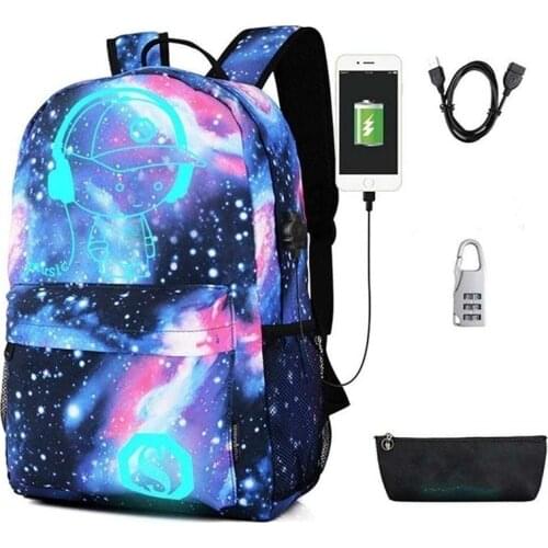 Luminous Backpacks Women Bagpack Teenagers Schoolbags Student Bag USB Charge Computer Anti-Theft Laptop Back Pack