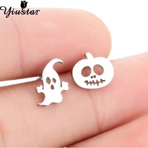 Yiustar Halloween Earrings Cute Tiny Ghost Earrings in Stud Earrings for Women Jewelry Mine Kids Earrings Stainless Steel Studs