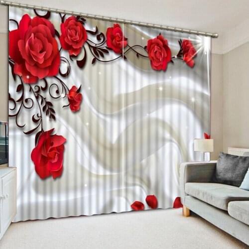 Window Blackout Luxury 3D Curtains set For Bed room Living room Office Hotel Home Wall Decsilk curtains red rose flower curtain