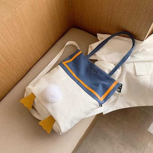 Women Bag Canvas Tote Bag Ducks Ass Patchwork Korean Lady Zipper Soft High-Capacity Shoulder Bags Handbag Girl Bag Sweet