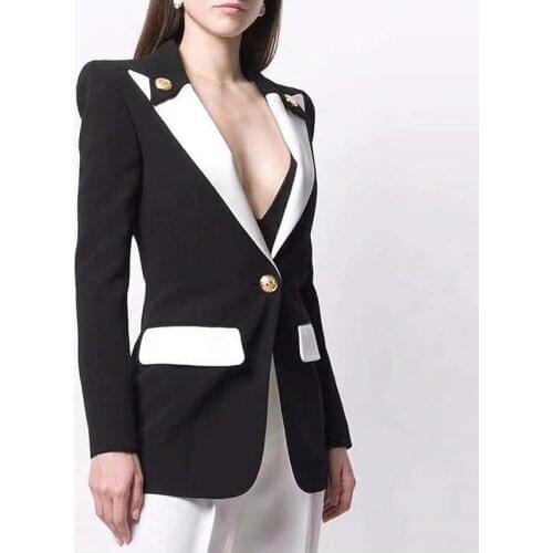HIGH STREET Newest 2020 Baroque Designer Blazer Womens Lion Buttons Single Button Color Block Stylish Blazer Jacket