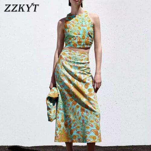 2021 Women Summer Vintage Floral Print Cropped Tank Tops Fashion Sleeveless O-Neck Back Bow Tie Female Camis Chic Tops