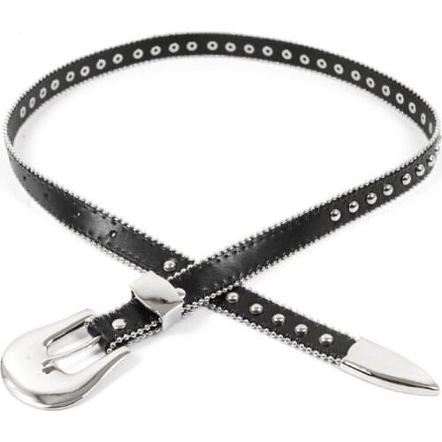 1Pcs 2021 New Brand Women Belts with Retro Flower Printings High Quality Punk Style Leather Pin Buckle Black Color for Girls