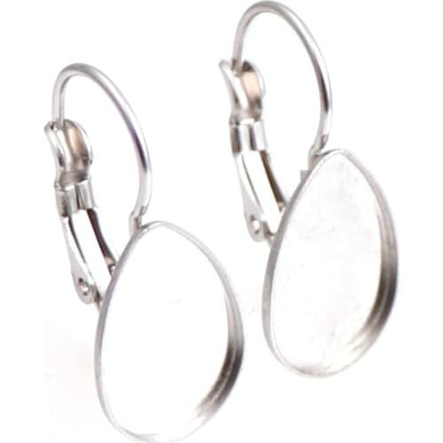 10 Pcs Stainless Steel French Waterdrop Flat Ear Hook Blanks Stone Cabochon Cameo Setting Oval Blank Base Earring Bezels