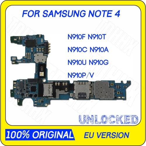 100% Tested For Samsung Note 4 N910U N910G N910F N910T N910C N910A N910P/V Motherboard 32GB Mainboard With Chips IMEI