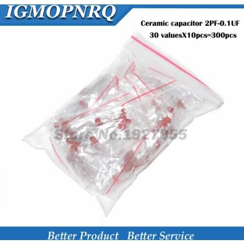 30valuesX10pcs=300pcs Ceramic capacitor 2PF-0.1UF 2PF 3PF 680PF 1NF 1.5NF 68NF 100NF 0.1UF ETC component diy samples kit NEW