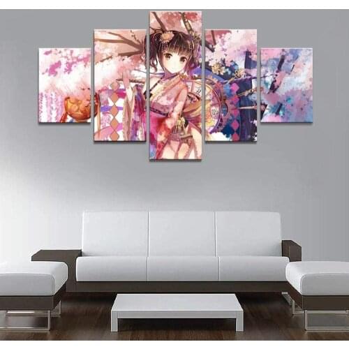 5 Piece Wall Art Canvas Anime Manga Figure Kimono Girl Pictures And Posters Modern Decoration Painting For Living Room The Wall
