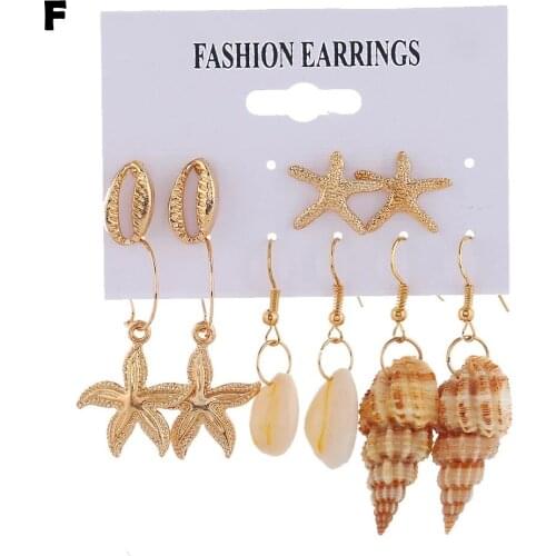 6Pairs/Set New Trendy Starfish Shell Stud Earring Sets for Women Girl Summer Beach Party Pearl Crystal Earring kolczyki Jewelry