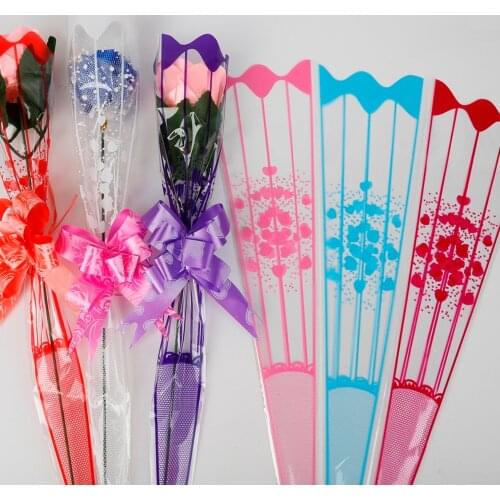 9*34cm/11*37mm Gift Packaging Transparent Poly Bag Colorful Heart Pattern Cellophane Bag for Rose Bouquet Flower Packaging