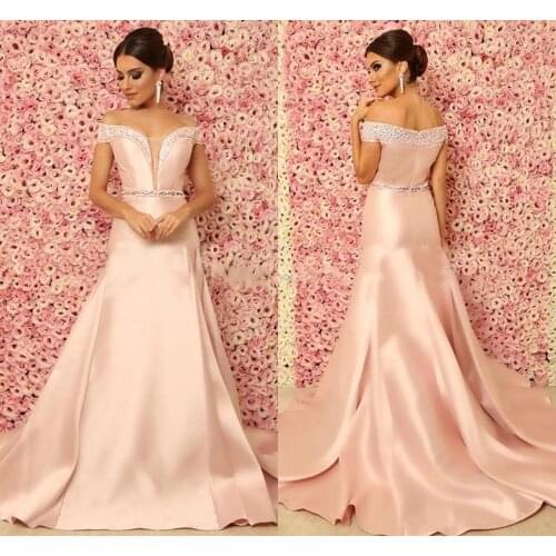 Elegant Mermaid Evening Dresses 2020 Off The Shoulder Crystal Beaded Satin Long Formal Prom Dresses Evening Gowns robe de soriee