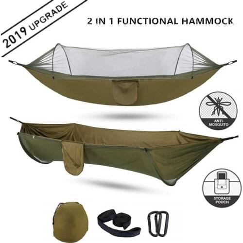2021 Camping Hammock with Mosquito Net Pop-Up Light Portable Outdoor Parachute Hammocks Swing Sleeping Hammock Camping Stuff
