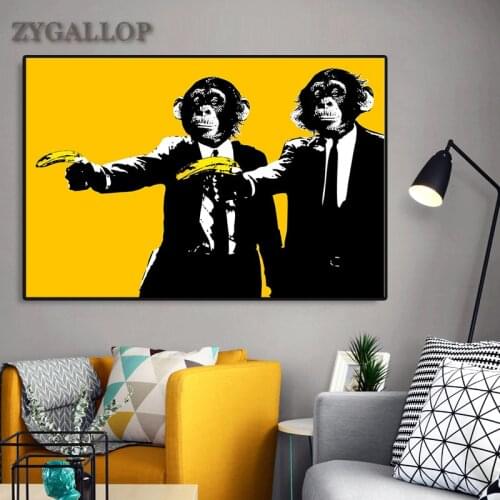 Banana Monkeys Canvas Paintings Abstract Chimps Animal Wall Posters And Prints Yellow Graffiti Art Wall Pictures for Home Design