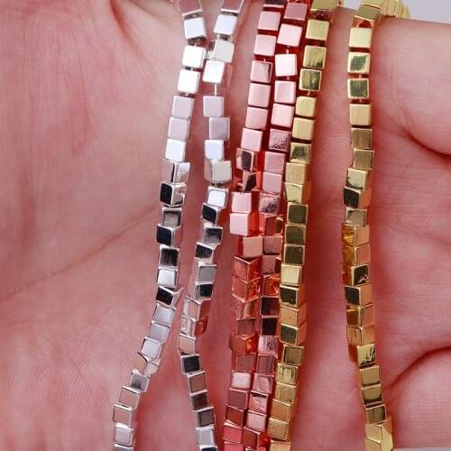 2 3 4 mm Cube Hematite beads Natural Stone Square Spacer Loose bead for Jewelry Bracelet Making DIY Accessories 15" Strand