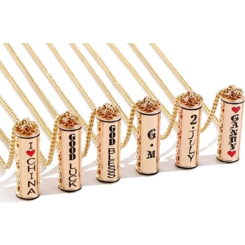 KOMI Polynesia Hawaii Samoa Marshall Customizable Letter Pattern Cylindrical Hollow Flower Pendant Men Women Necklace Jewelry