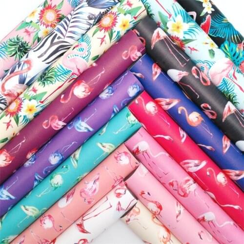 Glitterwishcome Flamingo Printed Synthetic Leather Faux Fabric Sheets with Felt Backing Accessories Bows DIY 21X29CM GM2037A