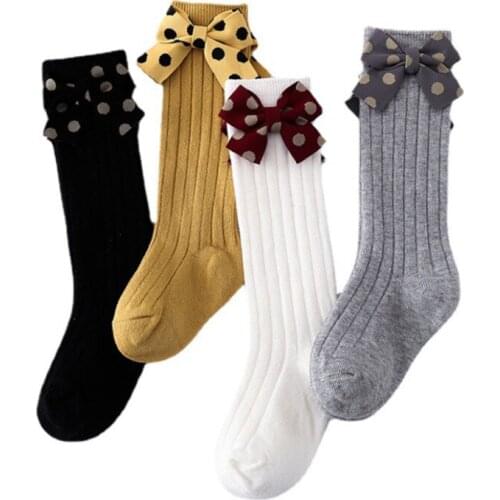 Newborn Baby Girls Fashion Polka Dot Bowknot Socks Stylish Socks for Children Kids Girls