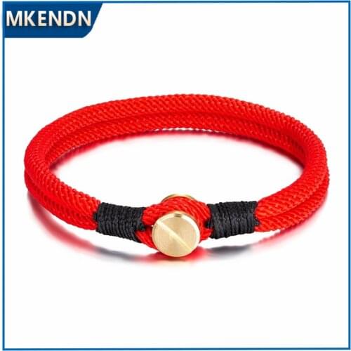 MKENDN High Quality Screw Bracelets Men Double Strand Nautical Survival Rope Paracord Bracelet Women Brass Yoga Barbell Jewelry