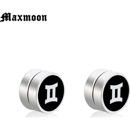 Maxmoon 1 Pair Mens Black Magnetic magnet Earrings Ear STUD TRound without pierced ears