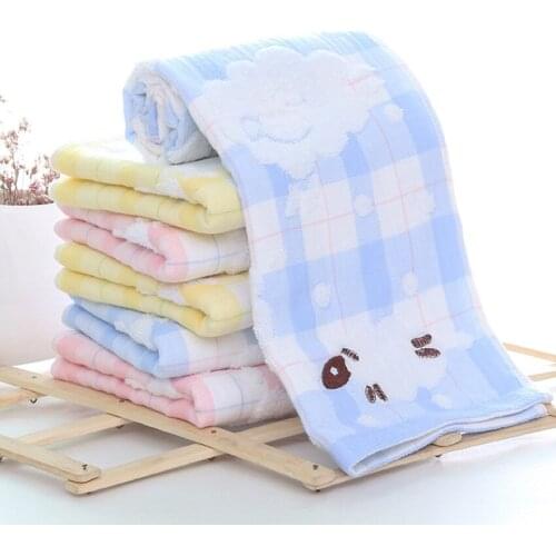 Cartoon Lazy Sheep Lattice Print Stripe Thick Soft Double Layer Fabric Towel Set 100%Cotton Hair Hand Spa Bath Face Home Towel