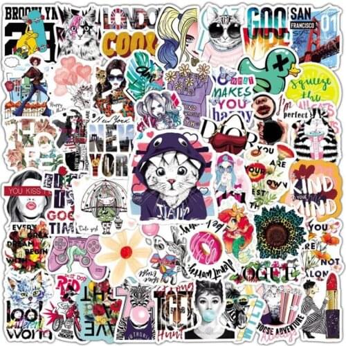 50Pcs Cool Girl Cartoon Stickers Funny Skateboard Laptop Luggage Guitar Bicycle Helmet Waterproof Kid Graffiti Sticker Toy