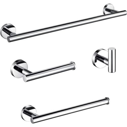 QUEEXU Chrome Stainless Steel Round Wall Mounted Hand Towel Bar Toilet Paper Holder Robe Towel Hooks Bathroom Accessories Kit
