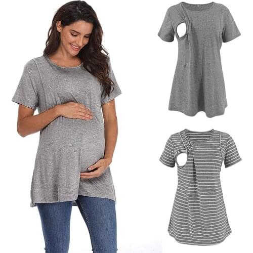 New pregnant comfortable home pajamas comfortable fabric maternity dress round neck short sleeve breastfeeding A-line top