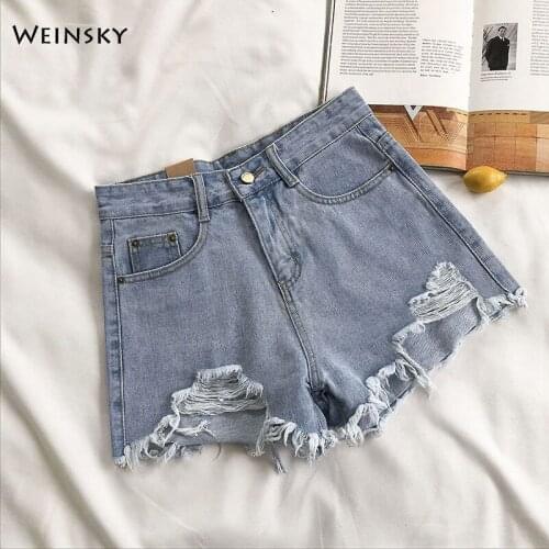 New Women Fashion Denim Zipper Shorts Summer Casual Style Ripped Jeans