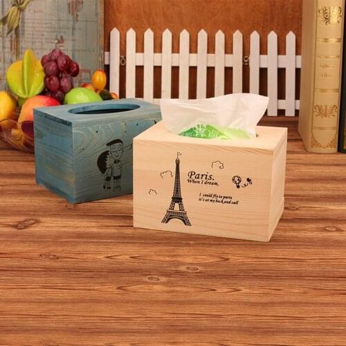 New Wooden Storage Box Case for Small Gadgets Gift Wood /blue /Roast color Wooden Organization Eiffel Tower tissue Provide pape