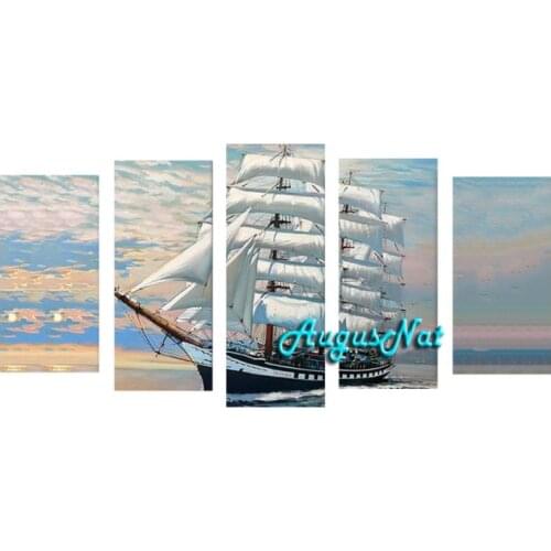 Sailing boat diamond painting kit full drill diamond stickers sea ship wall art scenery gem pasted multi-picture combination diy