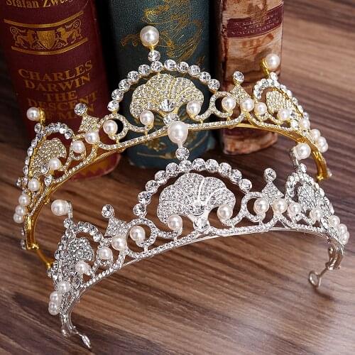 Princess Crown, Shell-shaped Pearl Rhinestone Bridal Crown Headband Headdress, Wedding Accessories Hair Accessories for Women