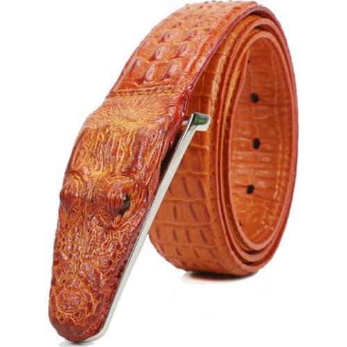 Fashion Mens Belt Crocodile Pattern Leather Belt Business Casual Simulation Crocodile Belt Alligator Head Gift For Men