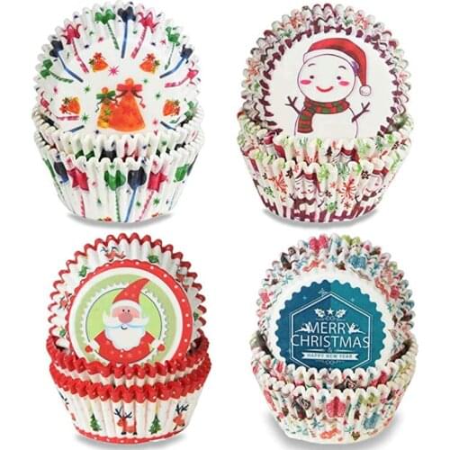 Christmas 100Pcs Printed Cupcake Mold Muffin Cupcake Liners Cake Tray Baking Utensils Baking Utensils Christmas Cake Decorations