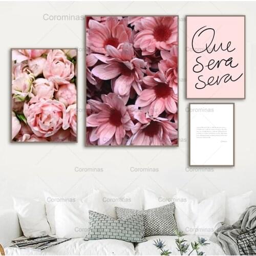 Pink Fresh Gerbera Tulip Rose Quotes Wall Art Canvas Painting Nordic Posters and Prints Pictures for Living Room Home Decoration