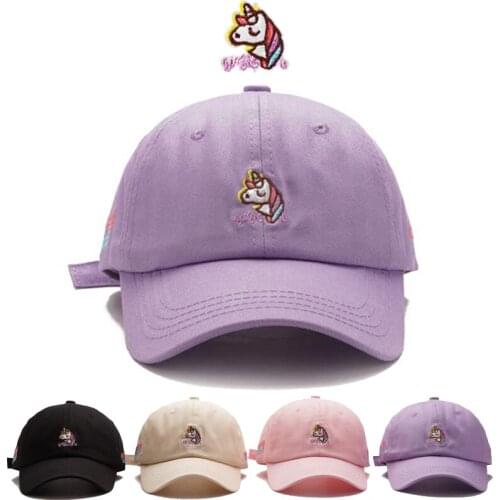 Girl Candy Color Unicorn Embroidery Cute Womens’ Hat Cotton Snapback Kpop Hip-Hop Cotton Mens Baseball Cap Sun Hat BQM097
