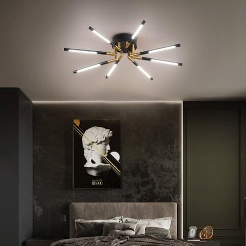 Nordic Minimalist LED Ceiling Lamp Living Room Bedroom Kitchen Coffee Shop Art Strip Black Gold Line Decorative Lighting