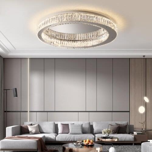 Modern led crystal chandelier for ceiling living dining room crystal lamp cricle stainless steel cristal lustre lighting fixture