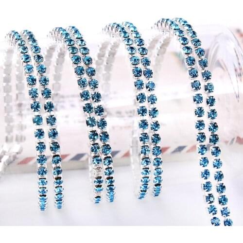 SS6,8,10,12 10m All Size Aquamarine crystal and plated silver base garment accessories wedding dress cup chain rhinestone