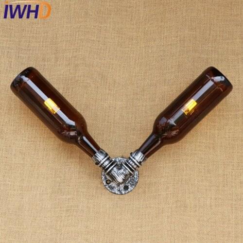 IWHD Antique Glass Bottle Water Pipe Lamp Industrial Wall Sconce LED Loft Style Vintage Wall Light Fixtures Indoor Lighting