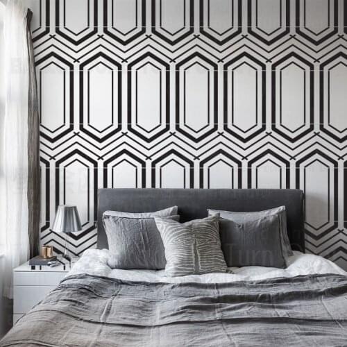 60 - 100 cm Stencil Paint Big Furniture Template Reusable Tile Flooring Decor Geometric Frame Retro Hexagon Diamond Pattern S014