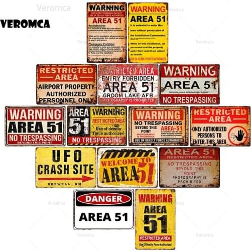 Ufo Metal Signs Poster Plates Area 51 Tin Sign Warning Fallout Metal Plaque Tin Sign Farmhouse Wall Garden Home Decoration