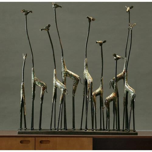 Vintage Giraffe Desktop Docor Metal Statues Deer Orniament Craft Animal Figure Home Decor Iron Craftwork Sculpture
