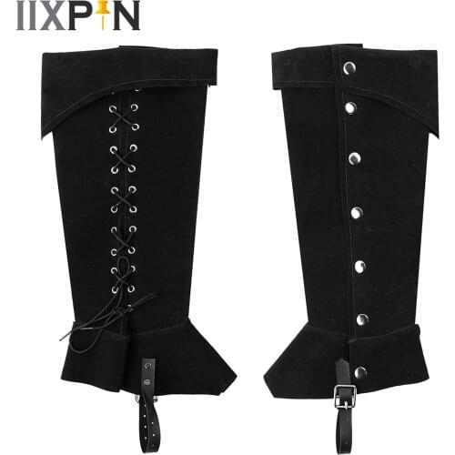 Steampunk Vintage Half Chaps Gaiter Leather Lace Up Buckle Shoe Cover Medieval Boot Spats Hiking Shin Guard Armor For Men Women
