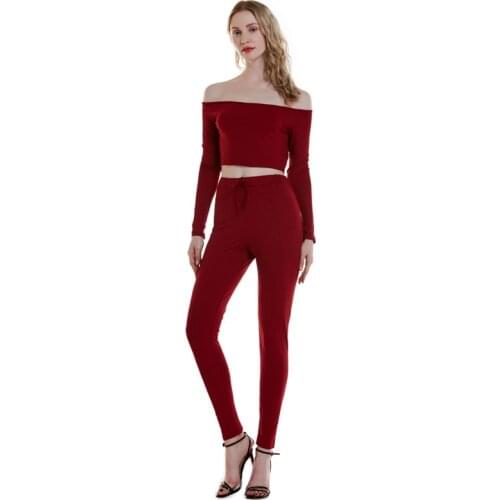 2 Piece Set Women Sexy Slash Neck Suit Spiral Pattern WomenS Long-Sleeved Short Tops And Trousers High Elasticity Two Piece Set