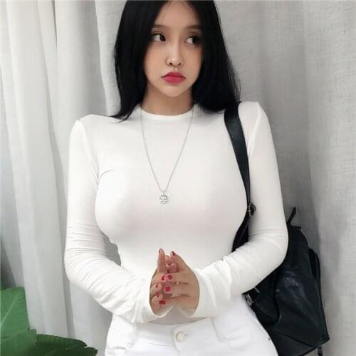 Female Casual Long Sleeve Tops Spring Summer Top Sexy T Shirt Women 2021 Elasticity Korean Style Woman Clothes Slim Tshirt
