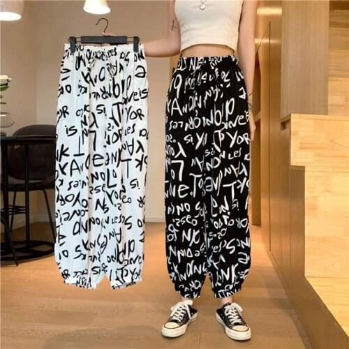 Women S-5XL Plus Size Summer Chiffon Pants Fashion Letter Print Elastic Waist Loose Harem Pants Female Ankle Banded Bloomers